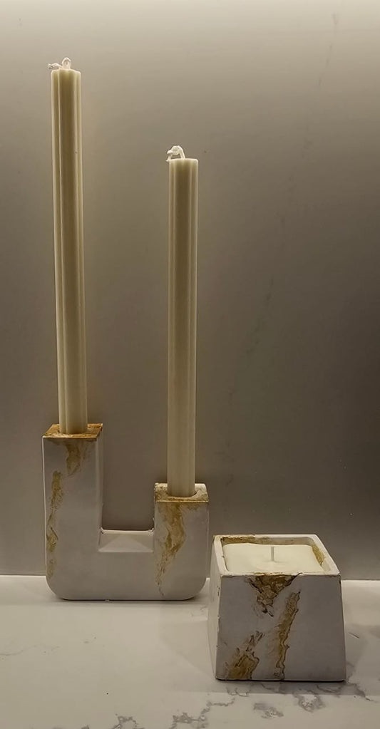 Handcrafted 40 cm Soya Pillar Candle with Concrete Holder Set